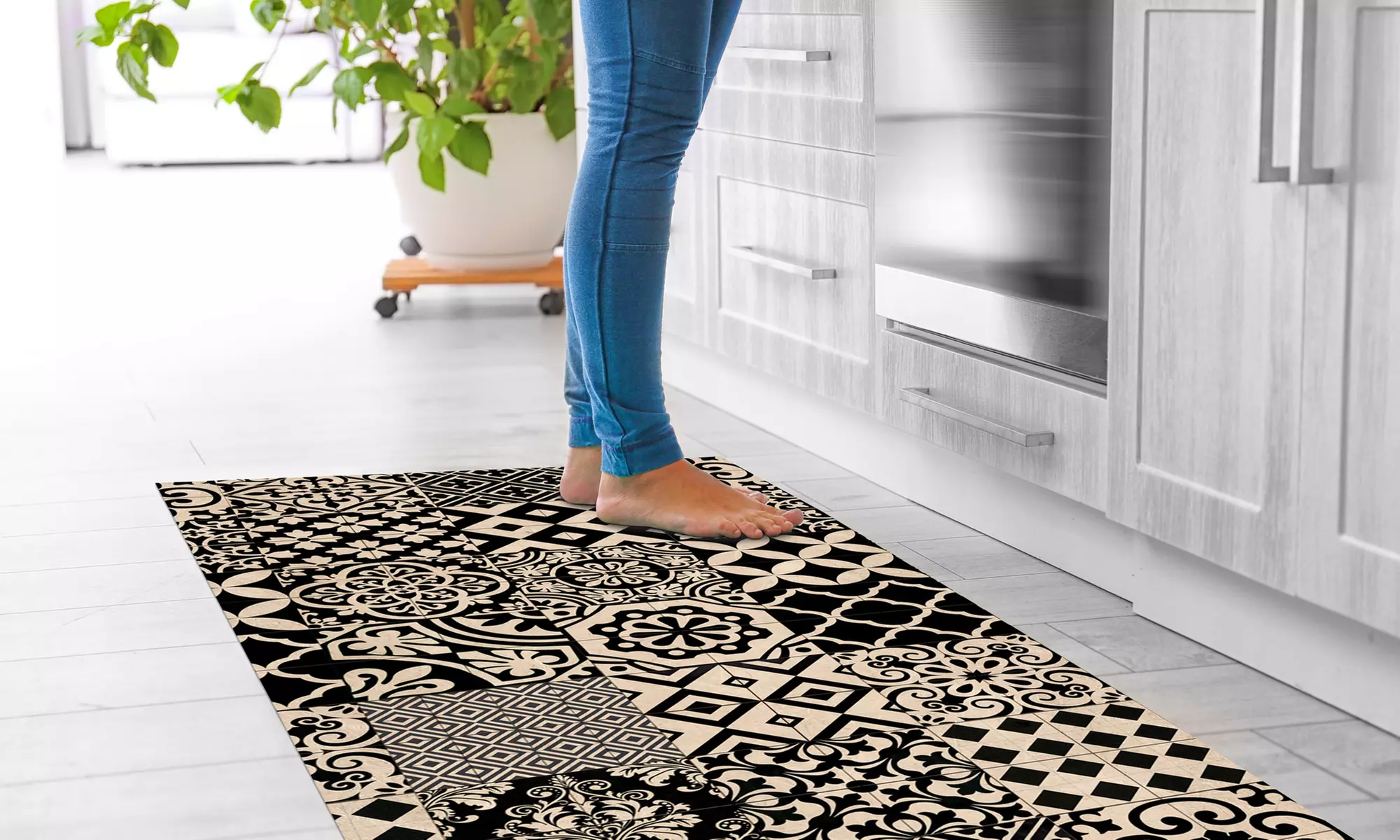 Alfombra de cocina con diseño de azulejos y reverso antideslizante