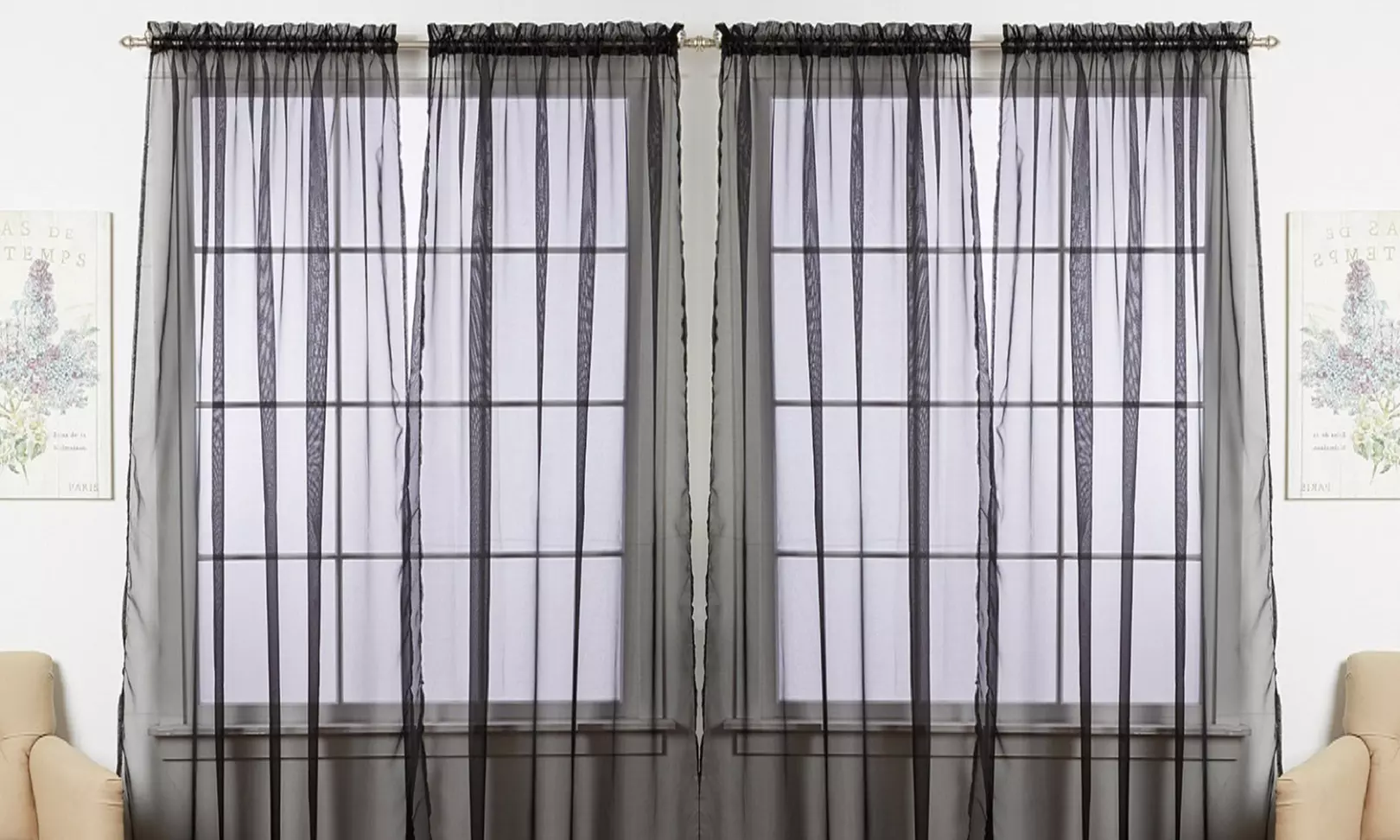 Dorian 55"x84" Rod Pocket Sheer Curtain Panels (4-Pack) - Primary Image