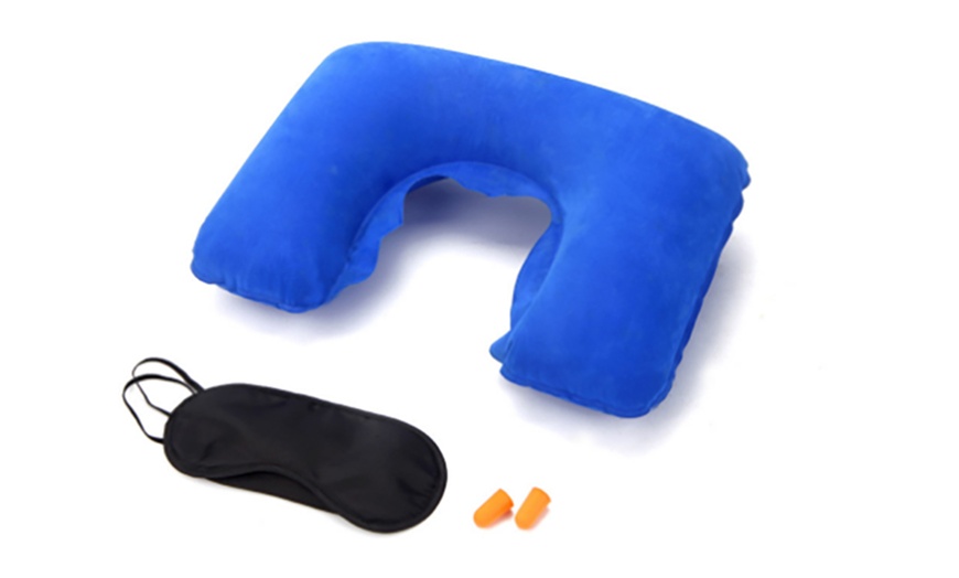 Image 2: Three-Piece Pillow, Earplugs and Eye Mask Set