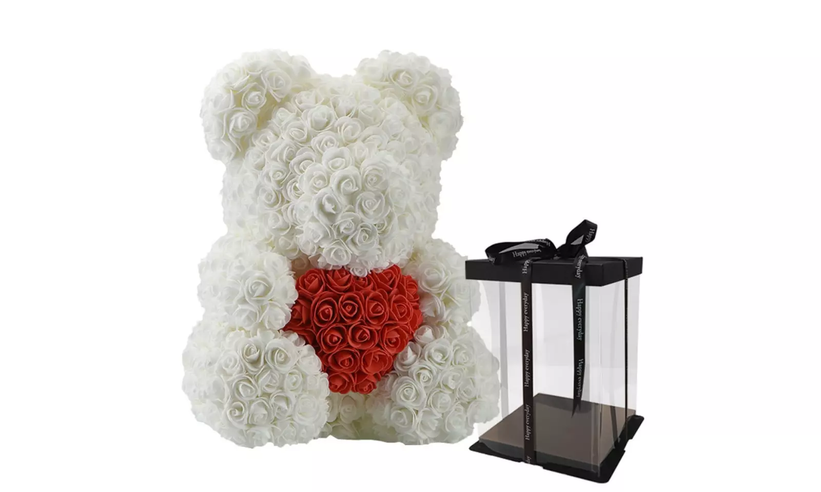 Ours en rose avec cœur dans sa boîte de Promo Linge