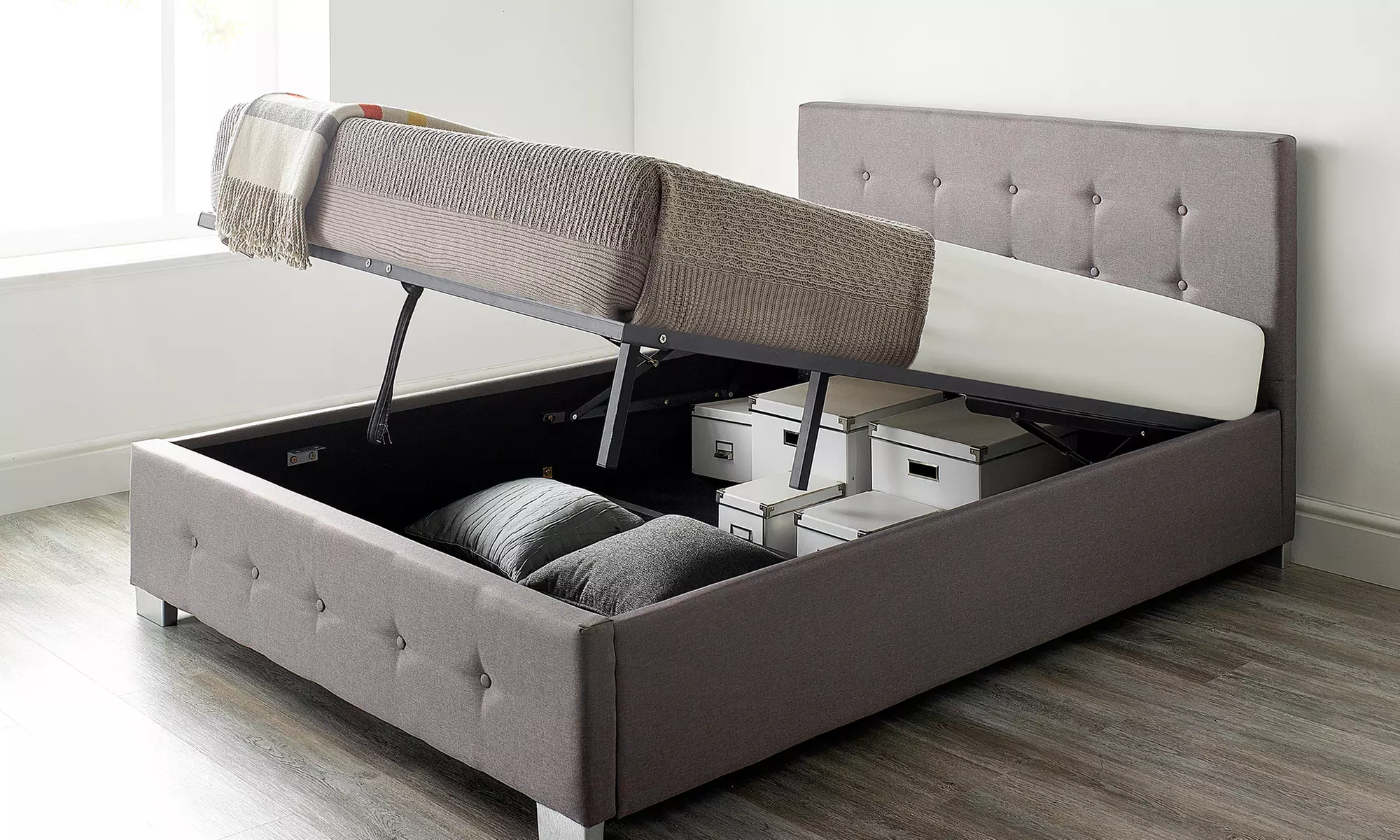 Fabric Ottoman Storage Bed with Optional Memory Foam Mattress - Primary Image