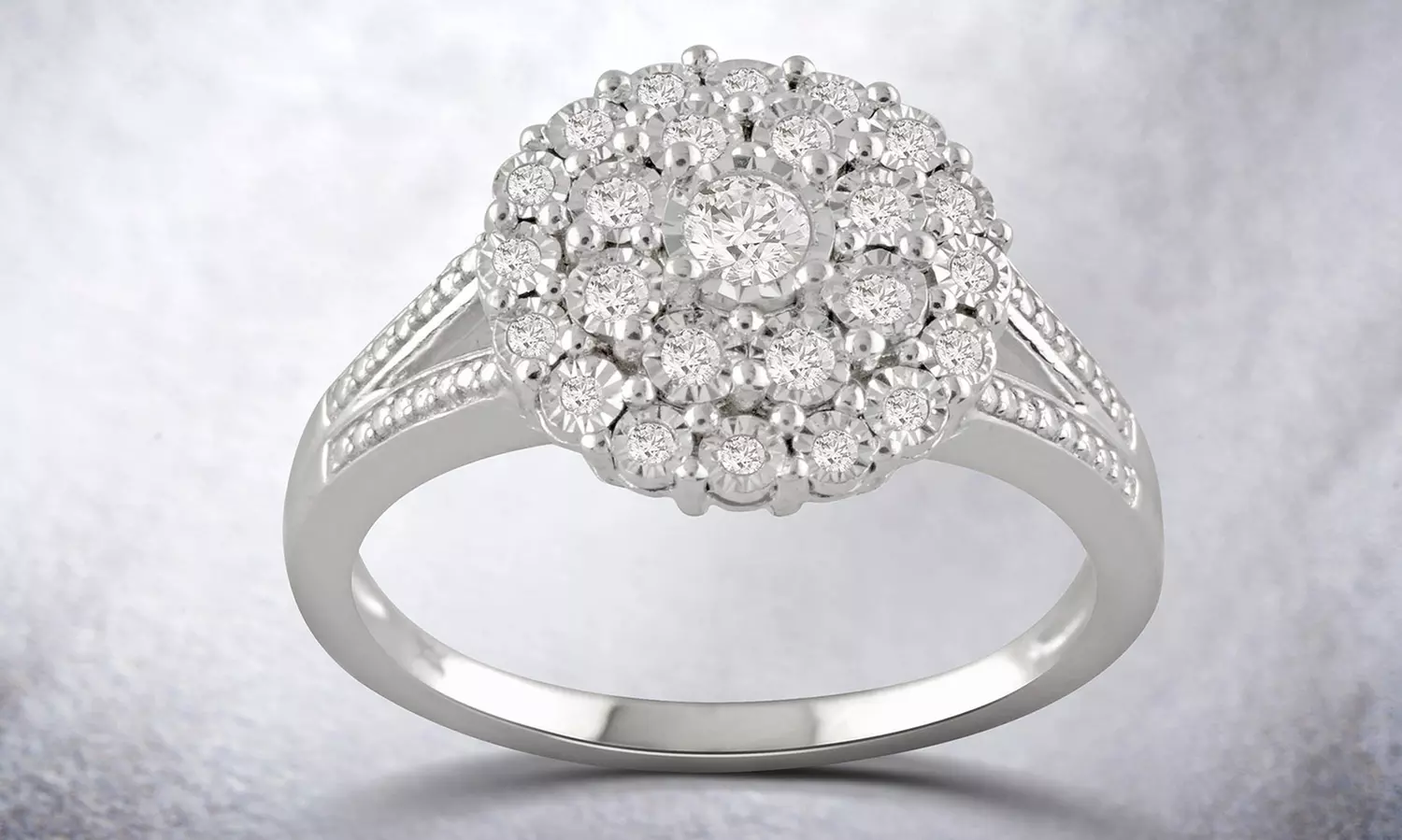 1/4 CTTW Diamond Round Cluster Engagement Ring in Sterling Silver By DiamondMuse - Primary Image