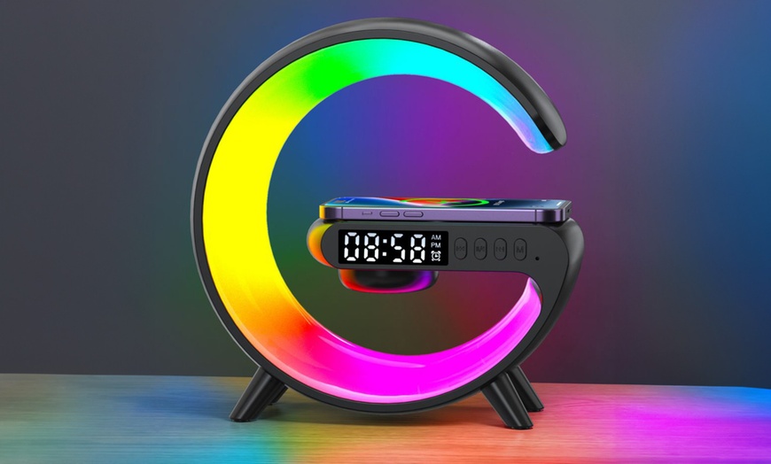 Image 1: G-Shape Wireless RGB Alarm Clock Charging Stand