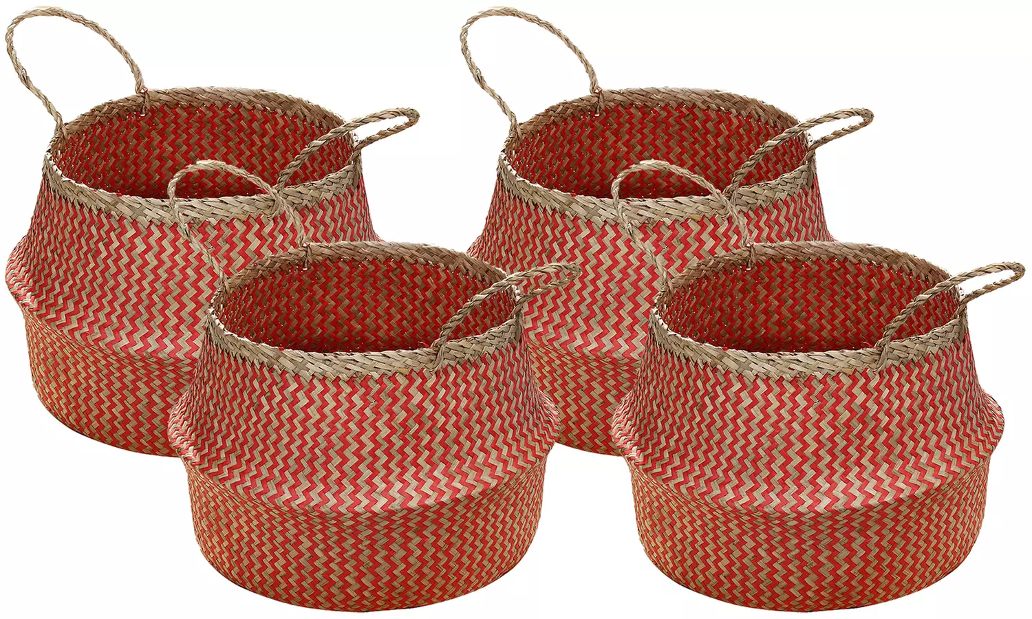 1, 2 ou 4 paniers ronds tressés en jonc de mer naturel et rouge - Image 4