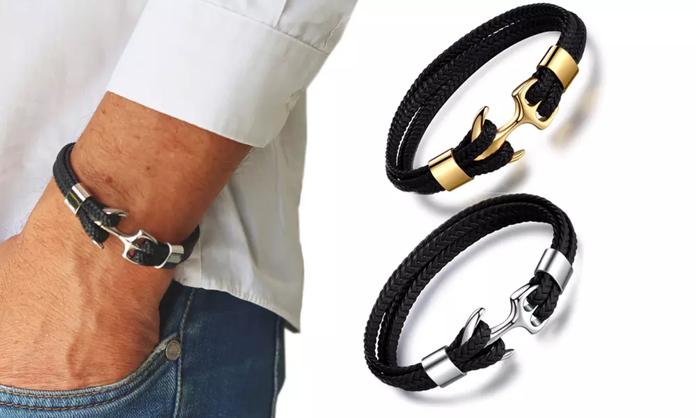 1 of 2 leren armbanden met ankervormige sluiting in kleur naar keuze - Primary Image