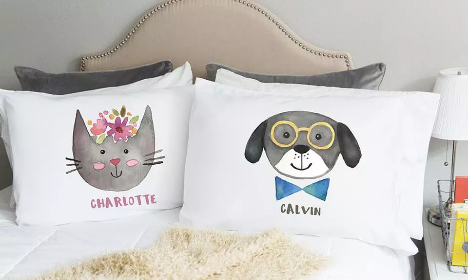 One, Two, Three, Five, or 10 Personalized Whimsical Dog and Cat Pillowcases from Qualtry (Up to 80% Off) - Primary Image