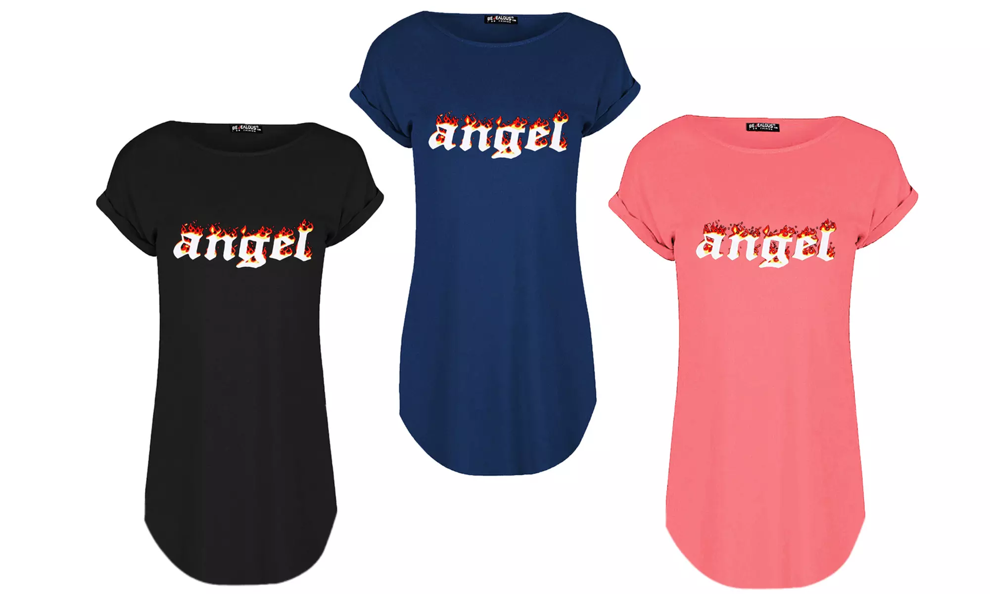 T-shirt imprimé "angel" avec manches retroussées, coloris au choix - Primary Image