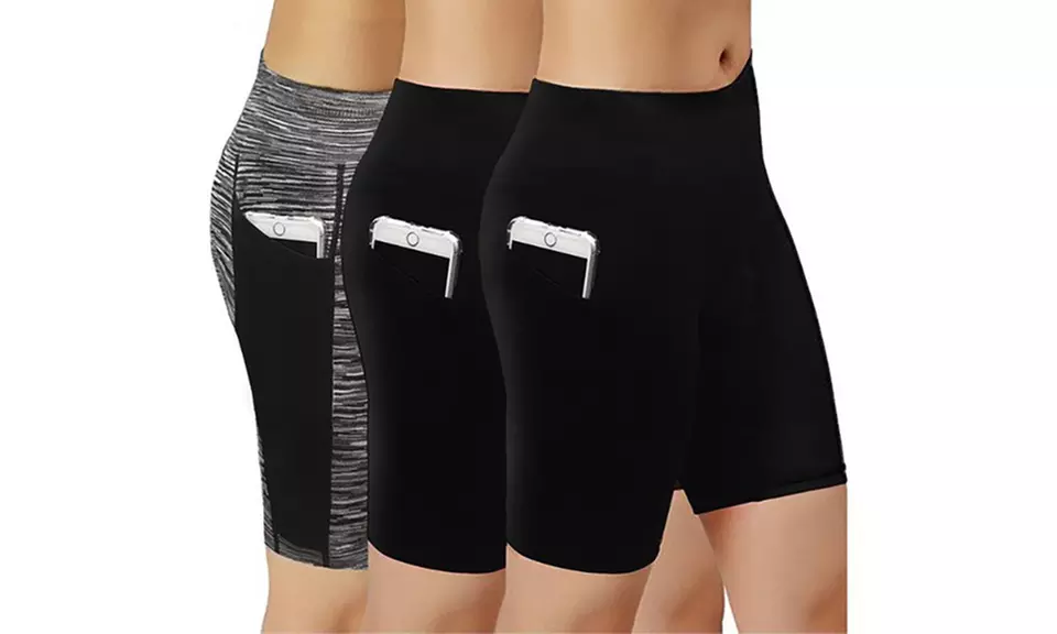 Women's High-Waist Bicycle Shorts with Phone Pockets (3-Pack). Plus Sizes Available. - Primary Image