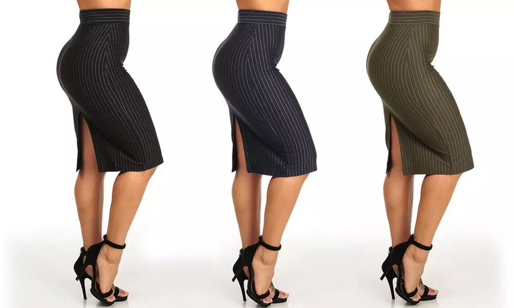 Women's Pinstripe High-Waisted Pencil Skirts - Primary Image