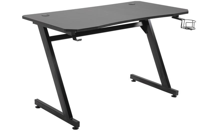 Image 2: HomCom Gaming Desk Steel Frame with Cup Holder
