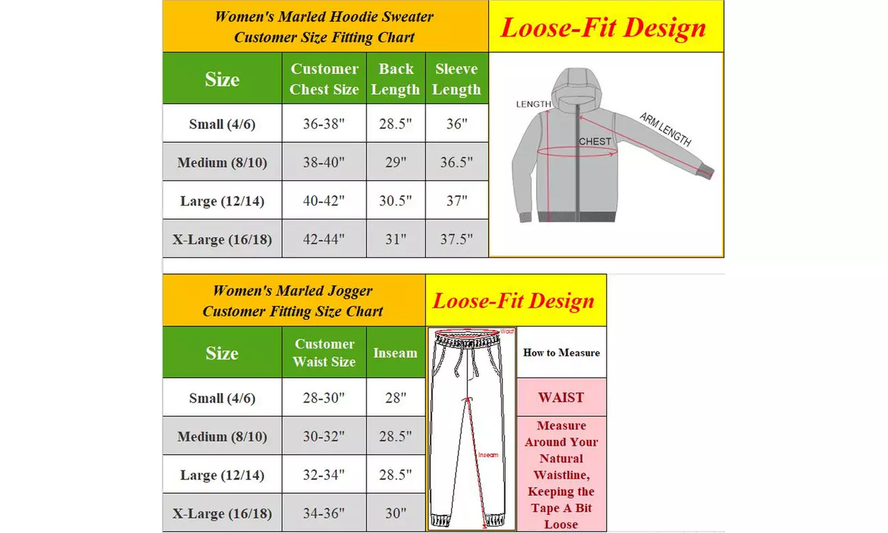 Women's Loose Fitting Marled Fleece Hoodie Sweater & Jogger 2-Piece Sets - Second Medium