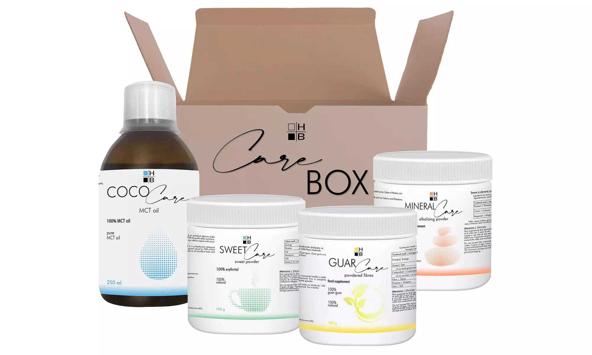 1 o 2 kits de 4 suplementos alimenticios Care Box H|B Health and Beauty para dieta proteica - Primary Image