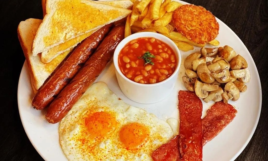 Image 1:  All Day Full English or Vegeterian Breakfast And A Hot Drink