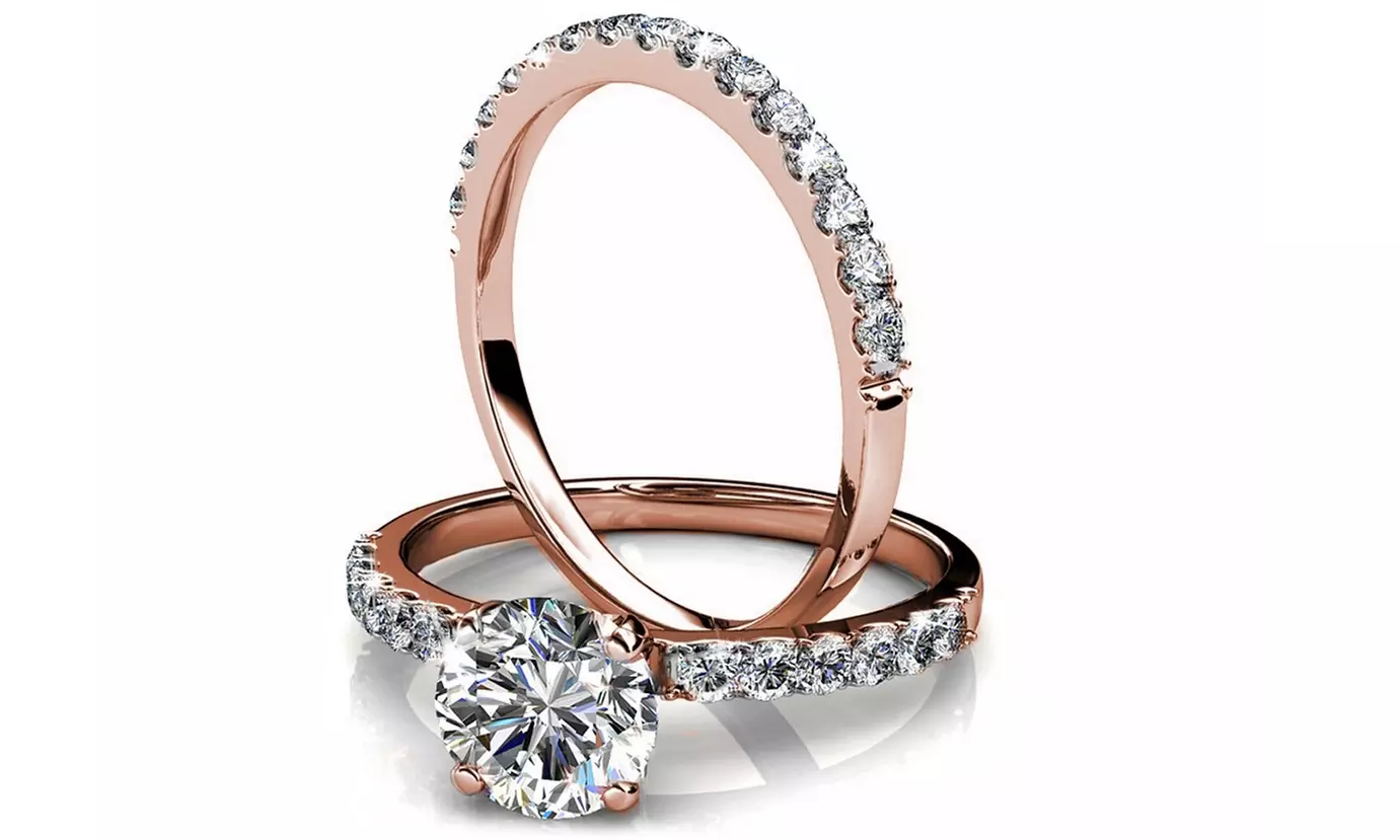 Set de 2 bagues plaqué or rose hypoallergéniques et ornées de cristaux Swarovski® Eternity - Primary Image