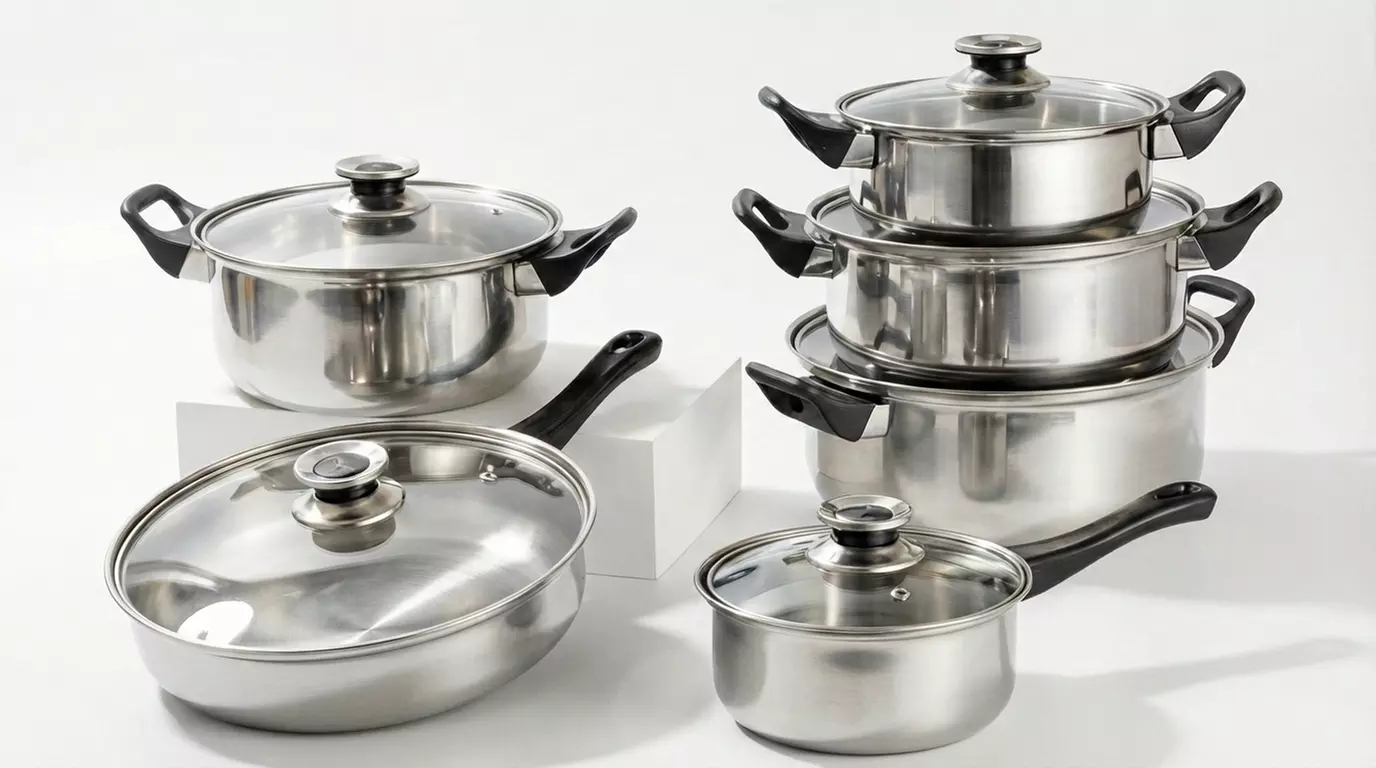 Juego de 6 cazuelas de acero inoxidable con tapas