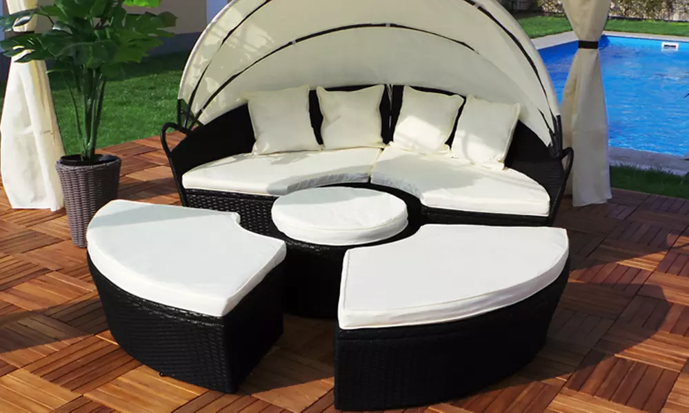 Swing & Harmonie Sonneninsel im Rattan-Stil mit Auflagen und faltbarem Dach, opt. mit Schutzbezug - Primary Image