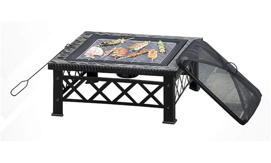 Image 7: Outsunny Square-Shaped Fire Pit Table with Optional Grill Shelf