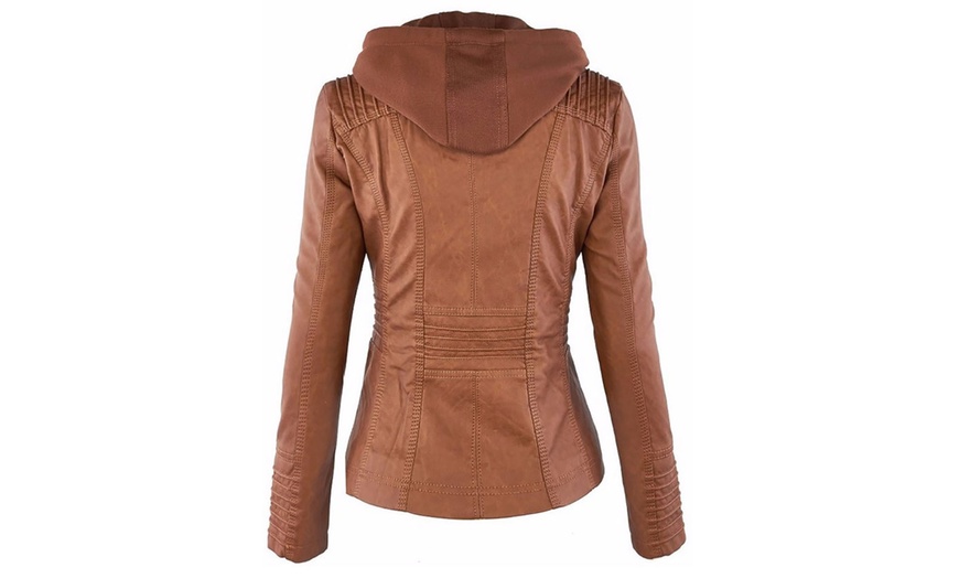 Image 5: Faux Leather Hooded Jacket