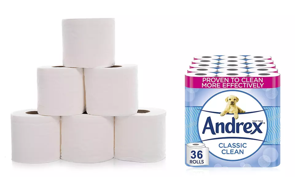 36 or 72 Andrex Classic Clean Fragrance-Free Two-Ply Toilet Rolls