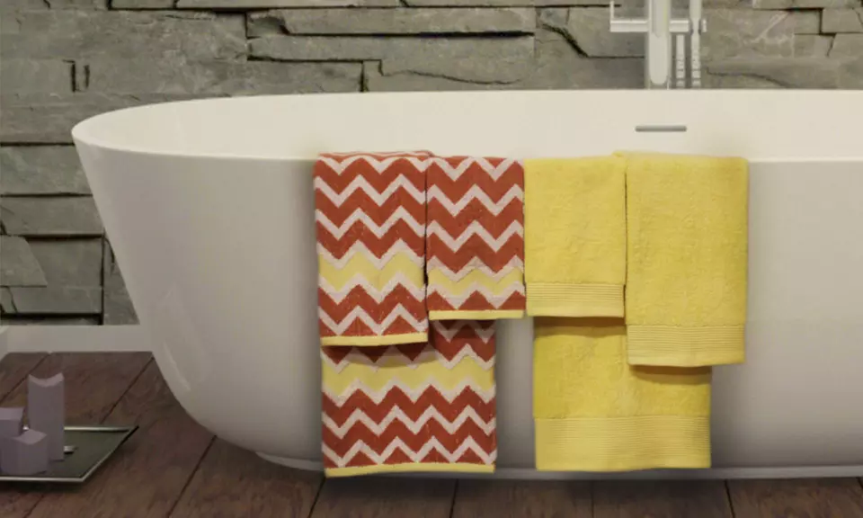 6-Piece 100% Egyptian Cotton Solid and Chevron Towel Set - Second Medium