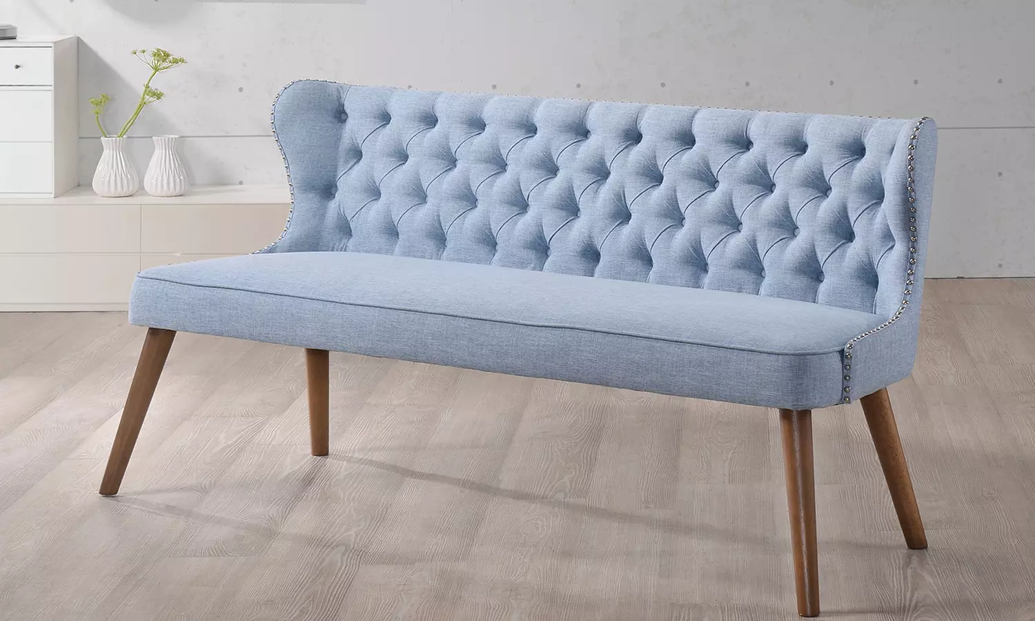 Scarlett Walnut Wood Fabric Upholstered Living Room Furniture - Primary Image