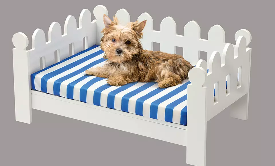 Wooden Picket Fence Pet Bed with Cushion - Primary Image