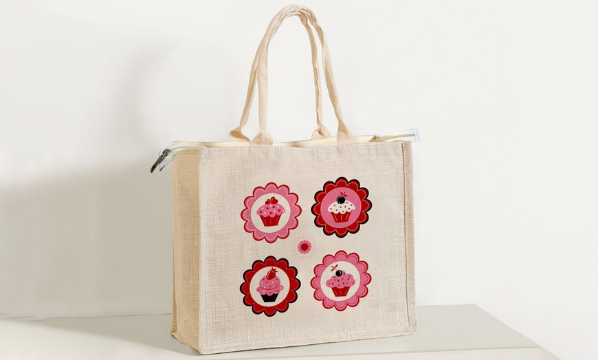 Image 9: Printed Zippered Hessian Bag