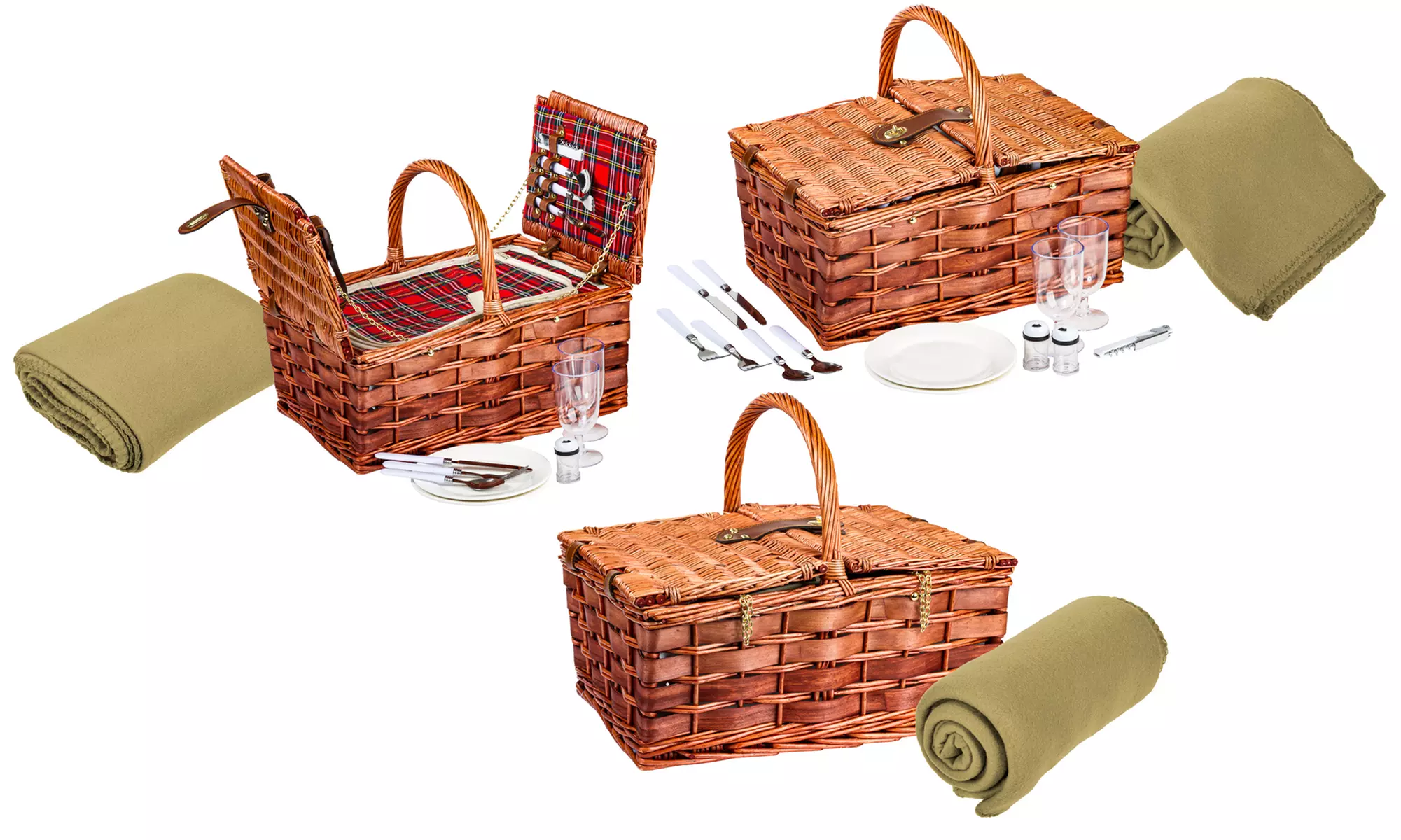 Heavy-Duty, Wicker Picnic Basket Set with Blanket (10-, 11-, 12-, or 18-Piece) - Second Medium