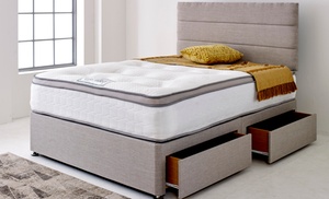 Divan Bed with Pillow Top Memory Mattress and 2 Pillows and Optional Drawers