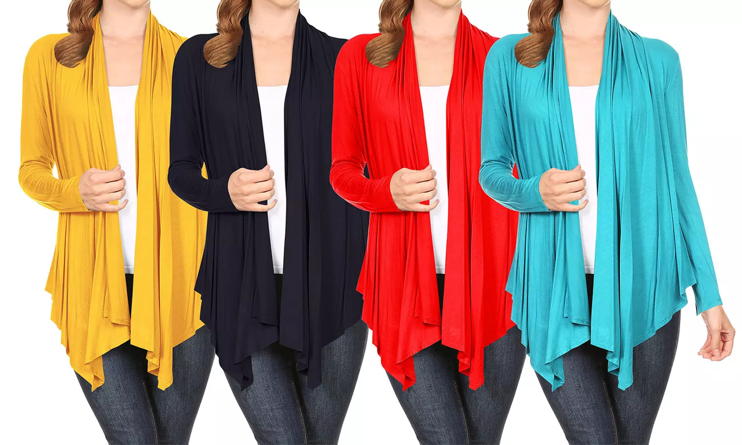 Women's Long Sleeve Draped Neck Open Front Solid Cardigan