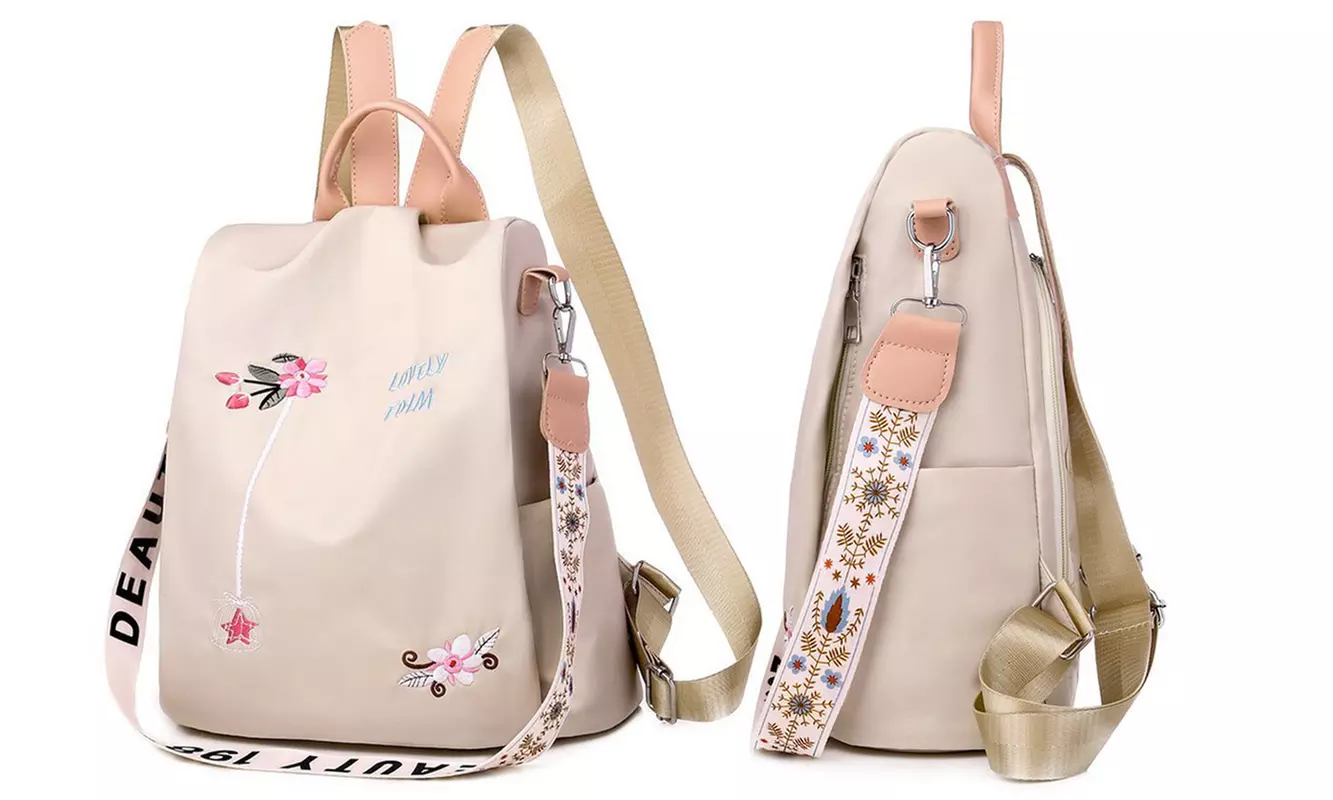 Women's Floral Embroidered Anti-Theft Backpack