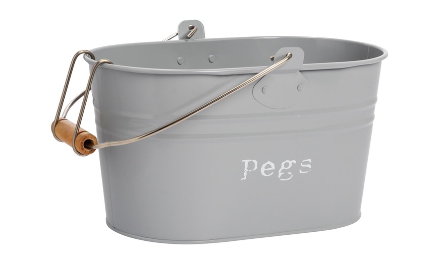 Image 4: Vintage Style Metal Clothes Peg Bucket