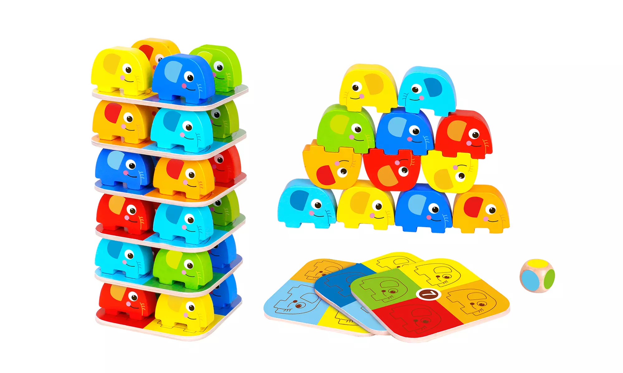 Jeu d'éléphants empilables en bois Tooky Toy 2 en 1 - Primary Image