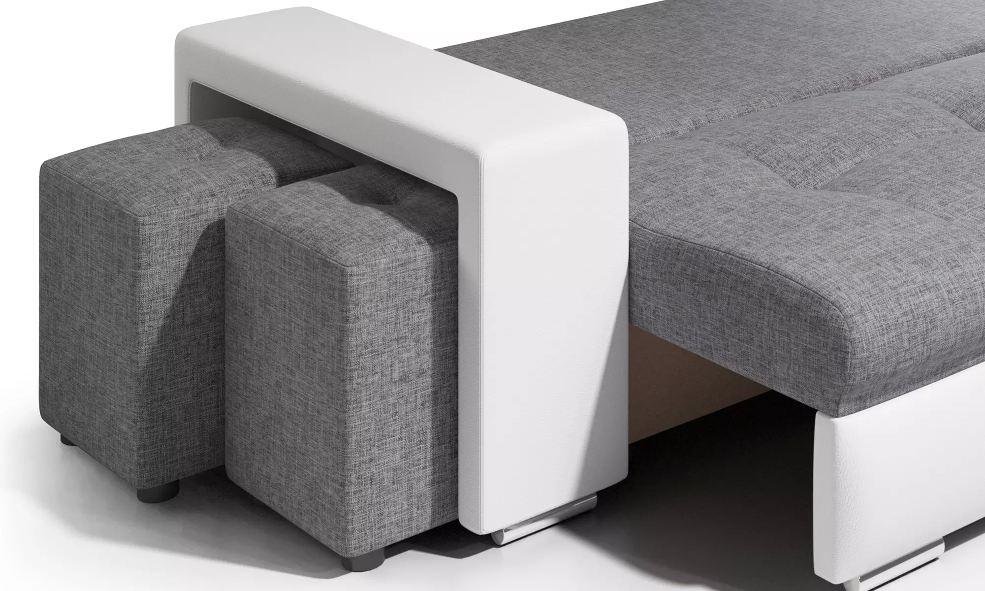 Canapé angle convertible et ses poufs