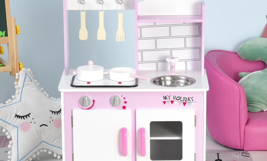 Image 1: HomCom Kids Kitchen Play Set