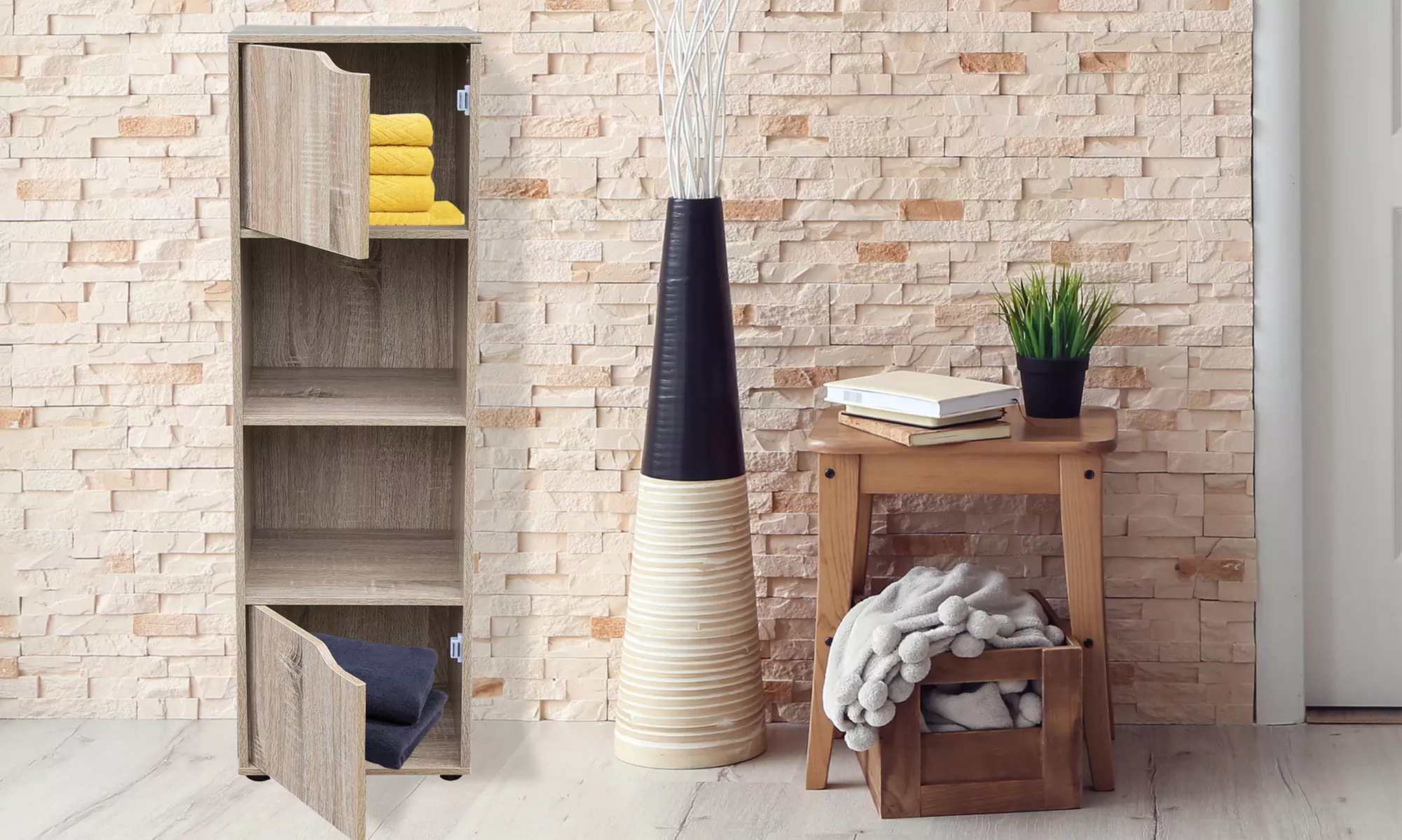 Libreria con 2 ripiani e 2 ante, disponibile in 2 colori, con spedizione gratuita - Primary Image