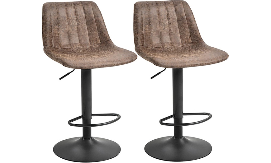 Image 3: HomCom Set of Two Adjustable Bar Stools