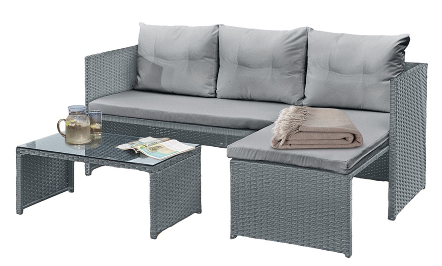 Image 4: Florence 3-Seater L-Shaped Garden Corner Sofa Set with Table