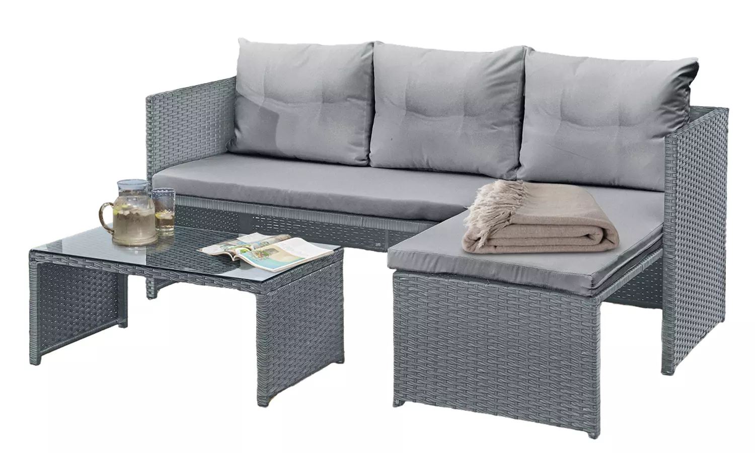Florence 3-Seater L-Shaped Garden Corner Sofa Set with Table