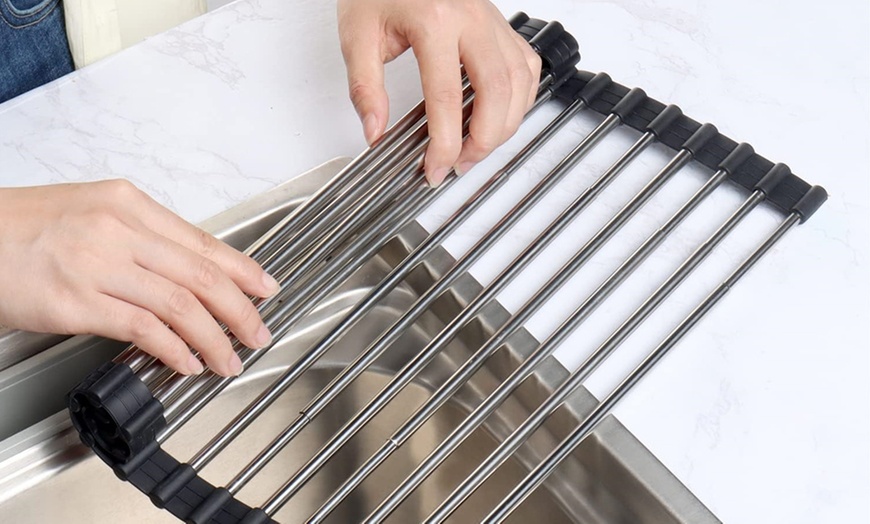 Image 2: One or Two Expandable Roll Up Dish Drying Rack