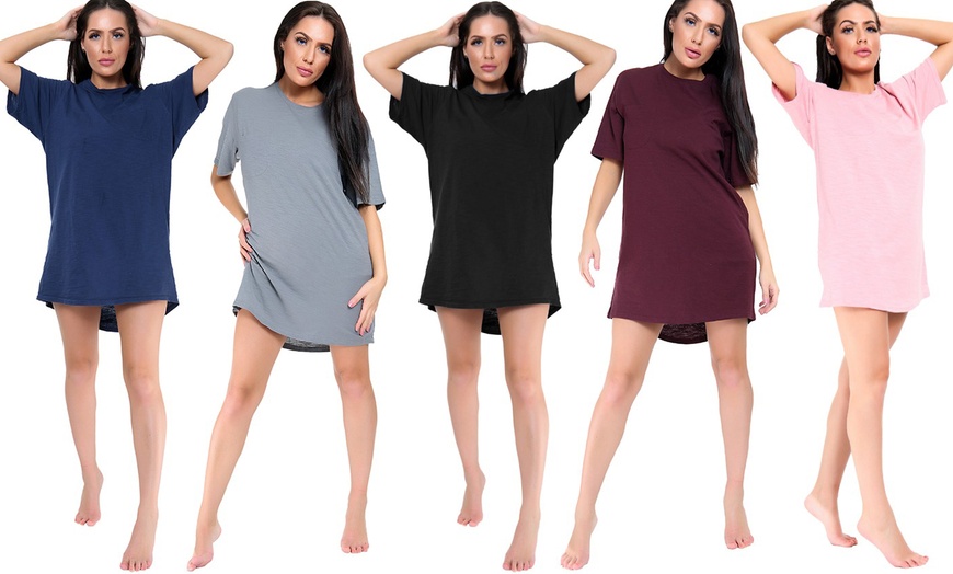 Image 1: Women's Plain Nightwear Nighty T-Shirt