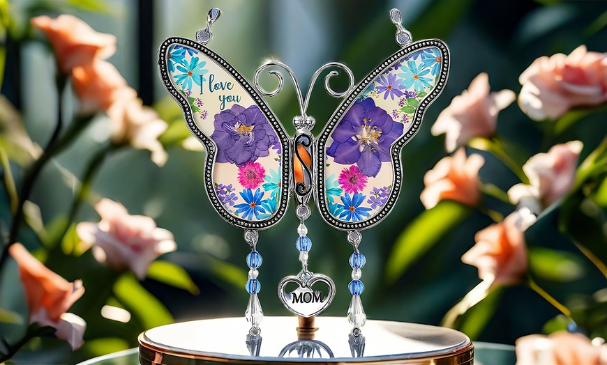 Image 1: Butterfly Wind Chime Suncatcher Garden Pendant