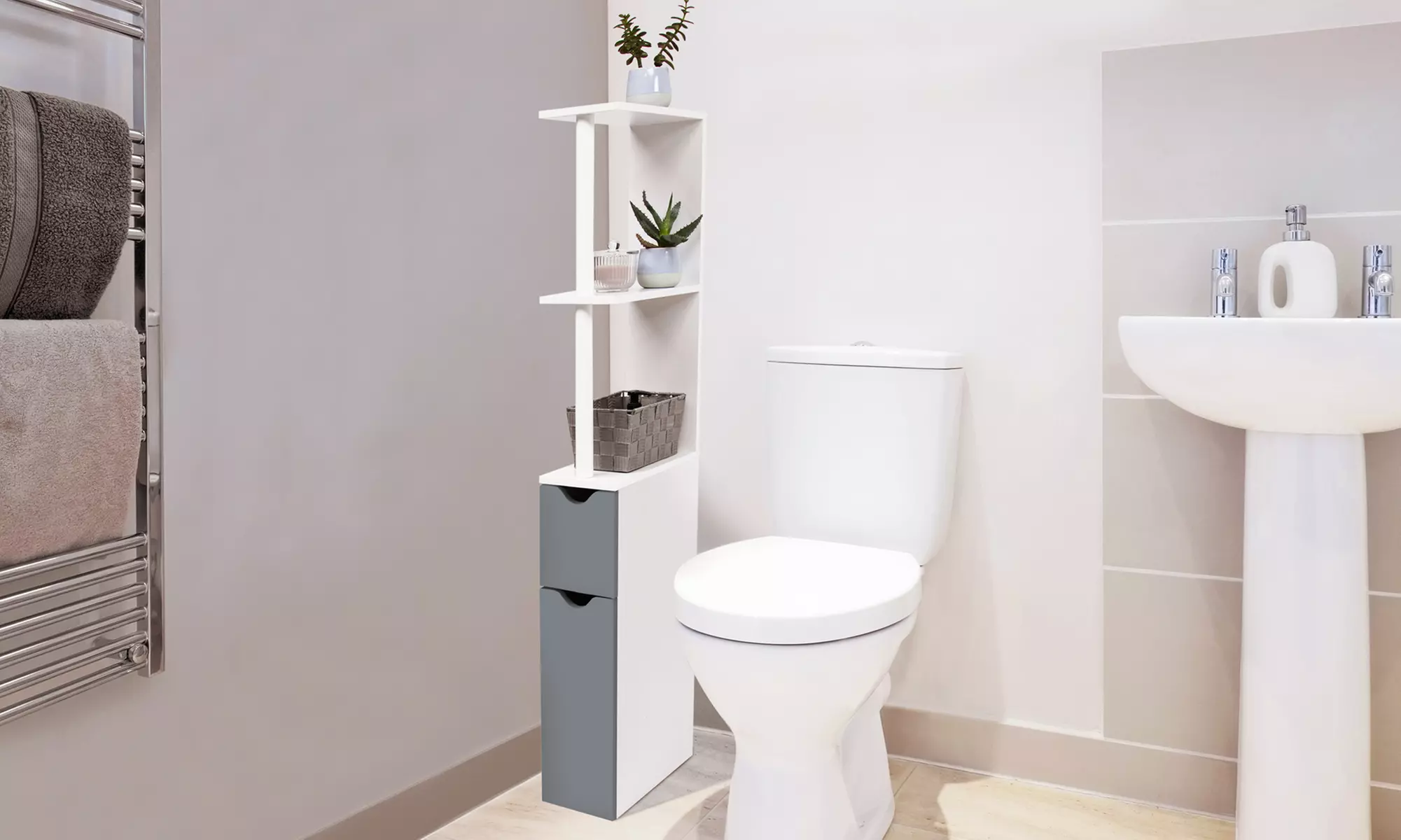 Meuble de rangement de toilettes ou salle de bains, hauteur 118 cm - Primary Image