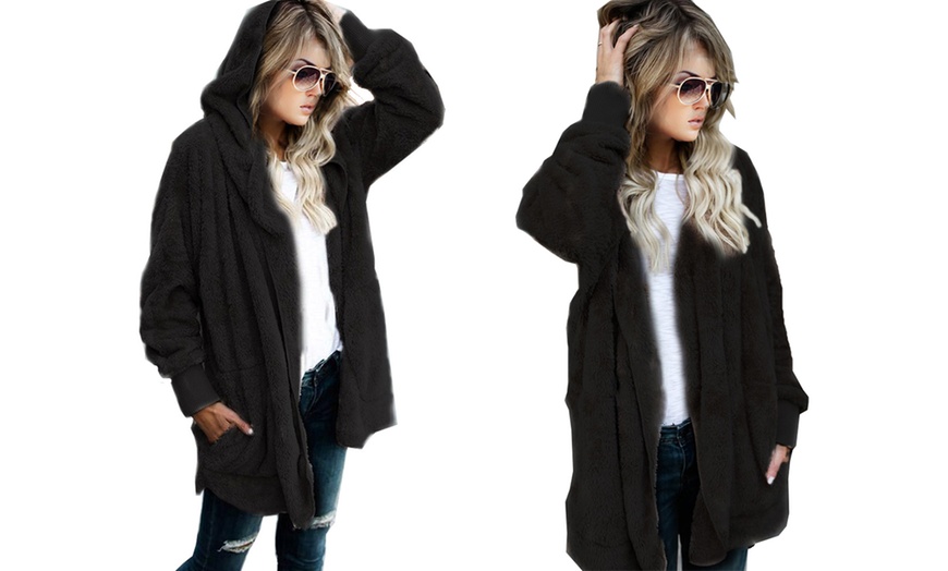 Image 3: Teddy Fur Hooded Cardigan