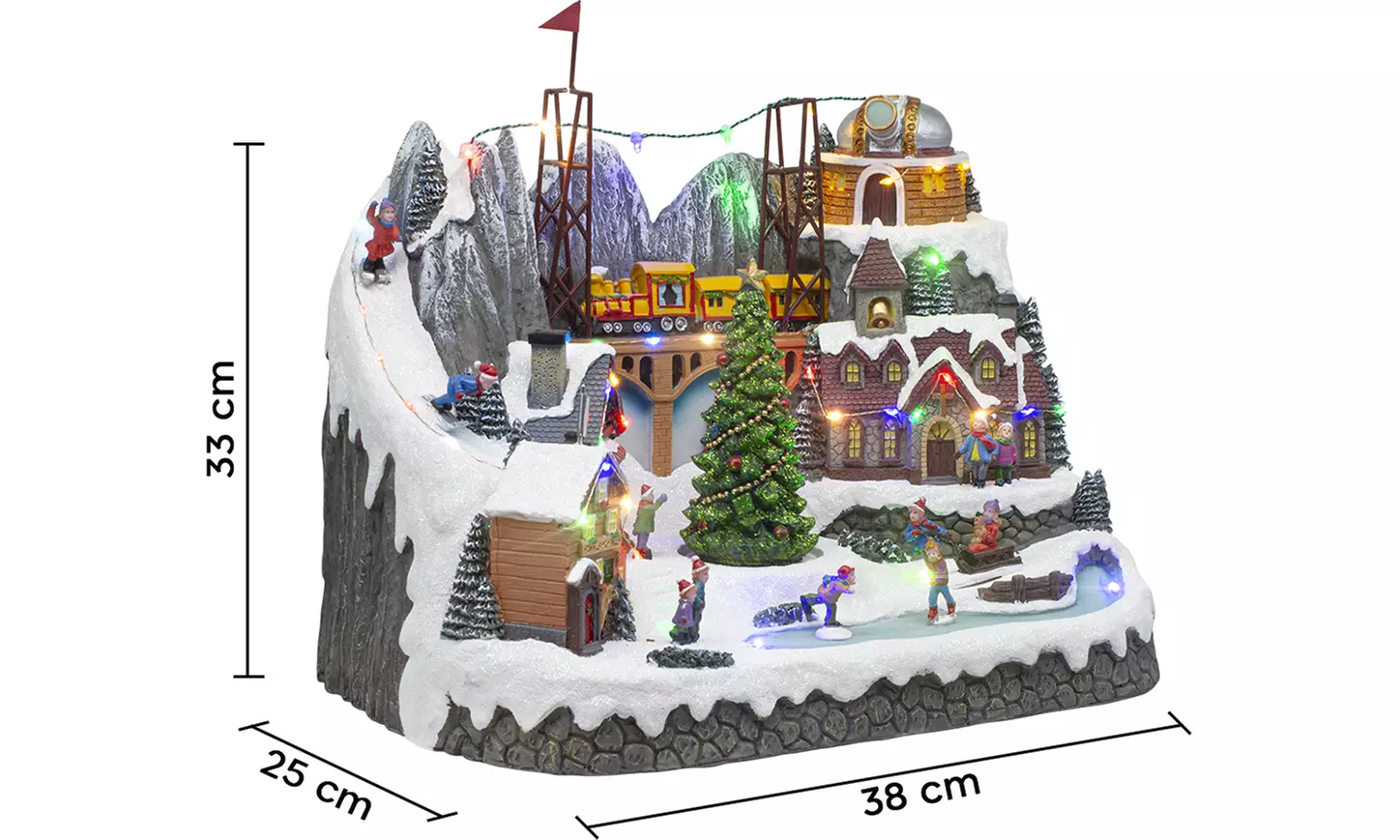 Adorno navideño "Aldea de Navidad" con luces de colores y melodía