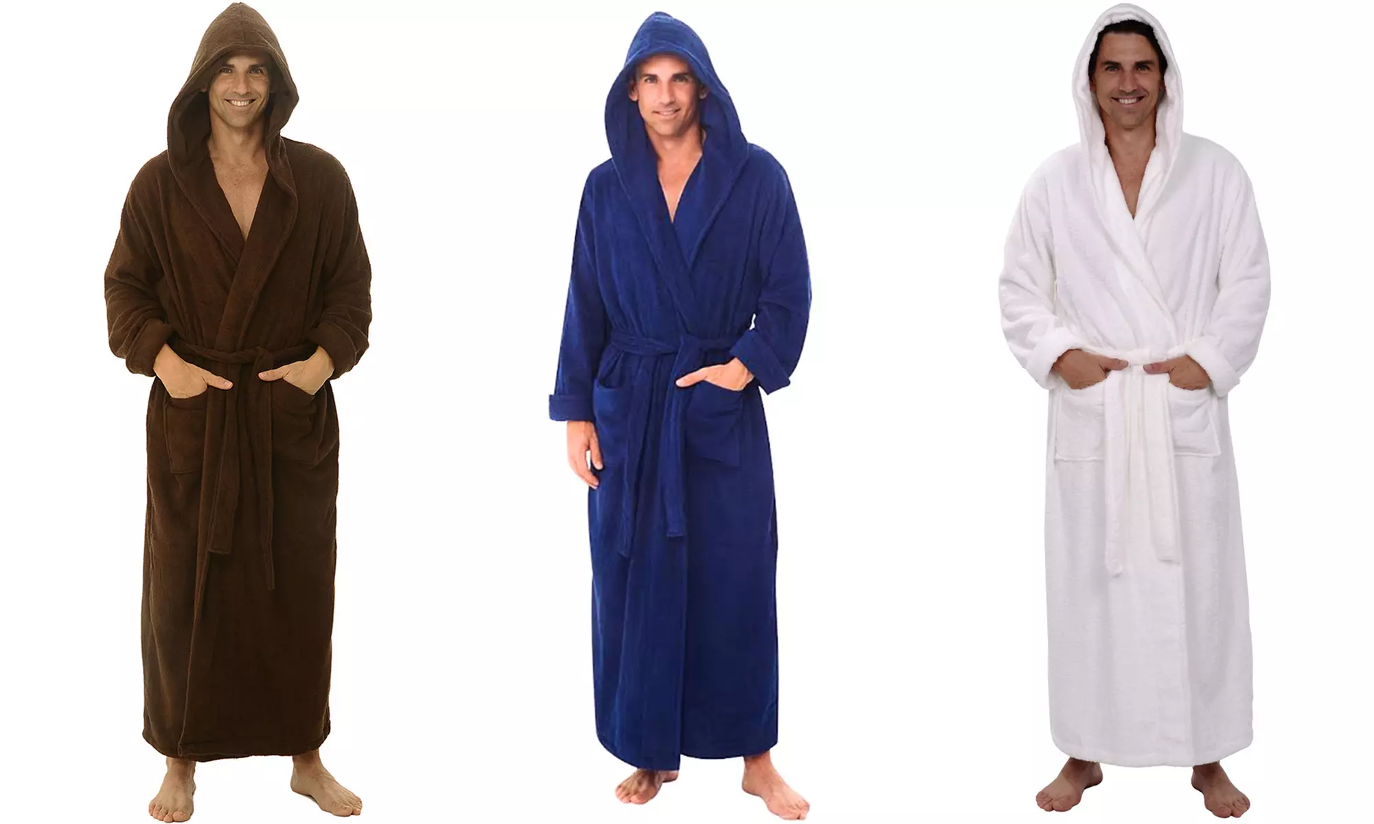 Alexander Del Rossa Men's Long Terry Cloth Robe with Hood - Primary Image
