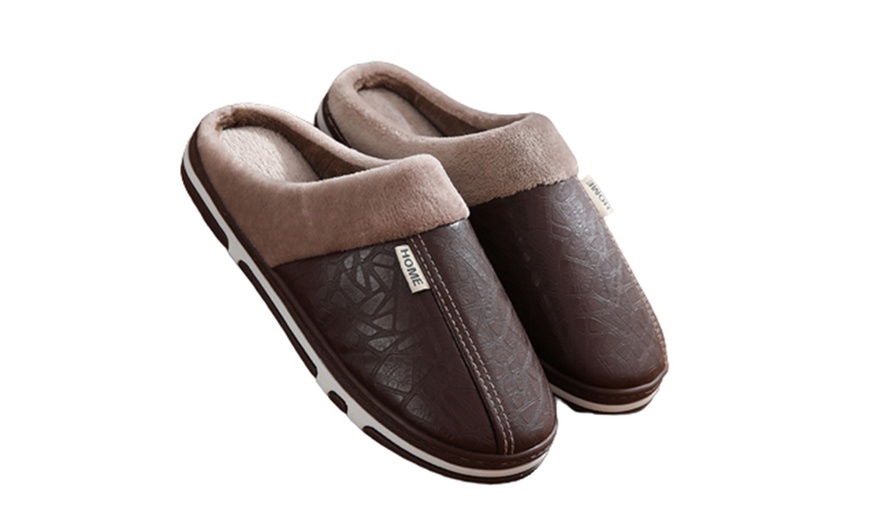 Image 4: Plush Waterproof Faux Leather Slippers