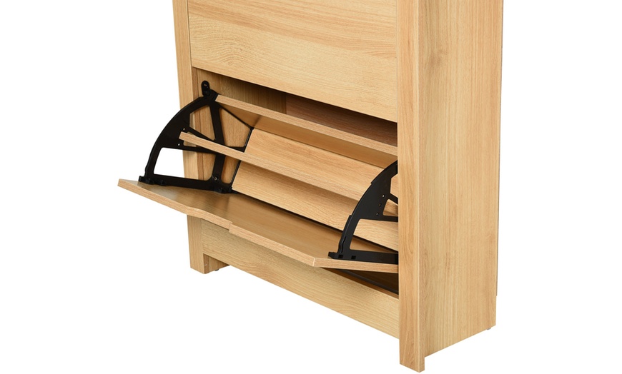 Image 4: HOMCOM Narrow Shoe Cabinet with Two Flip Drawers