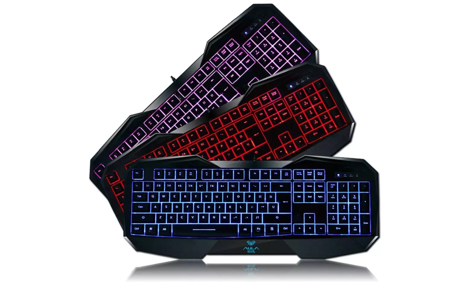 Aula LED Backlit Gaming Keyboard with Three Color Settings - Primary Image
