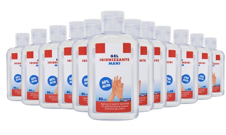12 gel disinfettanti per mani 80 ml ciascuno con alta concentrazione alcolica e con spedizione gratuita